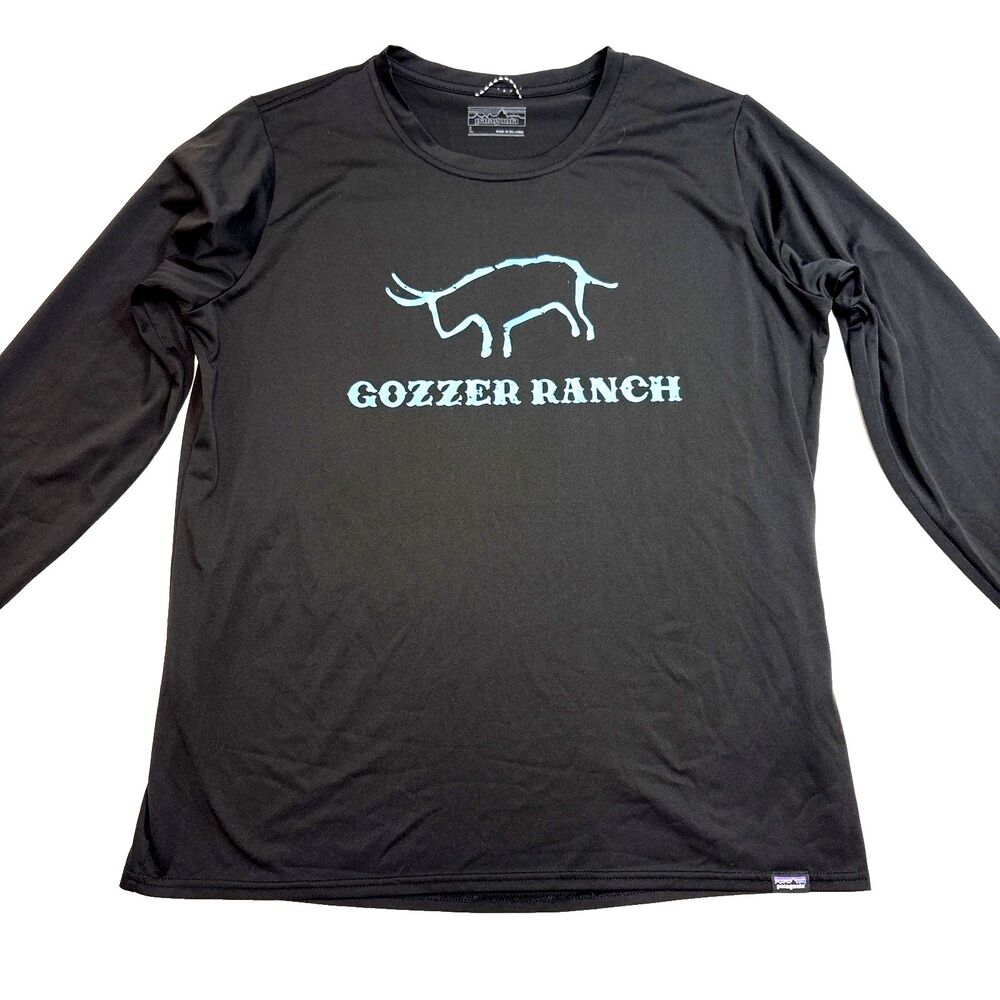 Patagonia Long Sleeve Shirt Black with blue Gozzer Ranch Performance Women Large